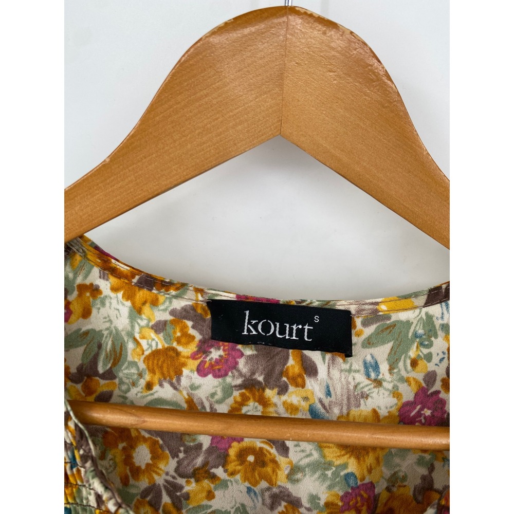 Kourt Floral Tiered Mini Dress Small Yellow Brown Boho Long Sleeve - Picture 5 of 5